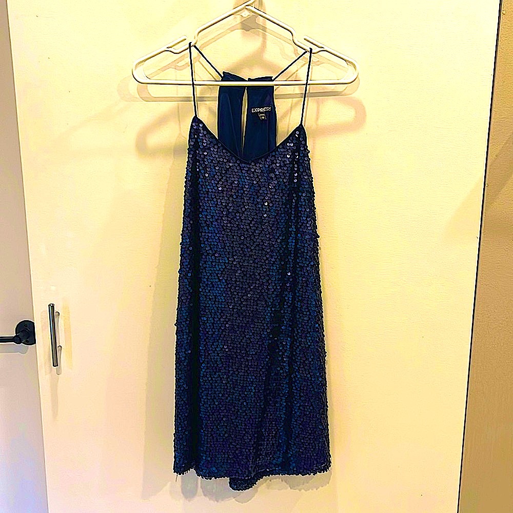 Express sequin navy minidress, size S.